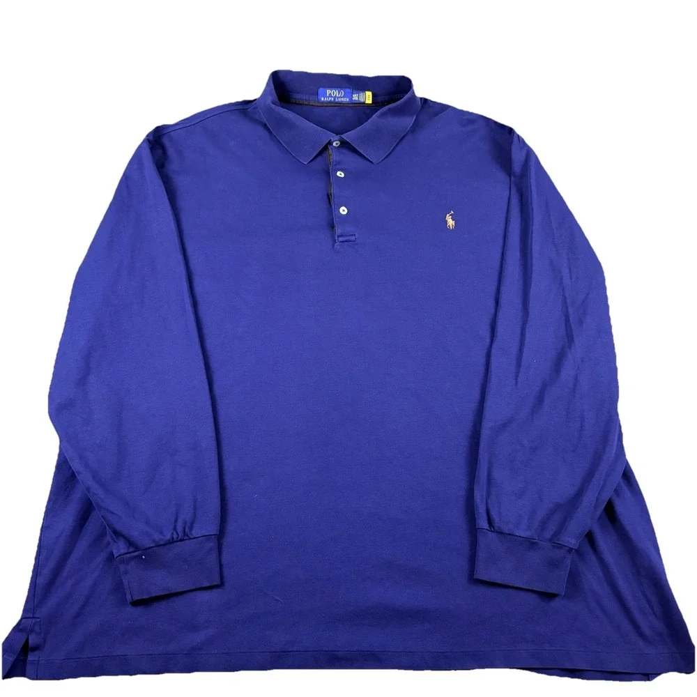 POLO Ralph Lauren Polo Shirt Men‎ 4XLT Big Tall Blue Long Sleeve Cotton Preppy